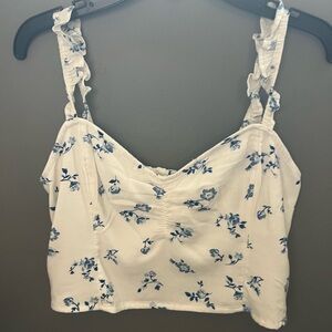 Floral White and Blue Women's Top